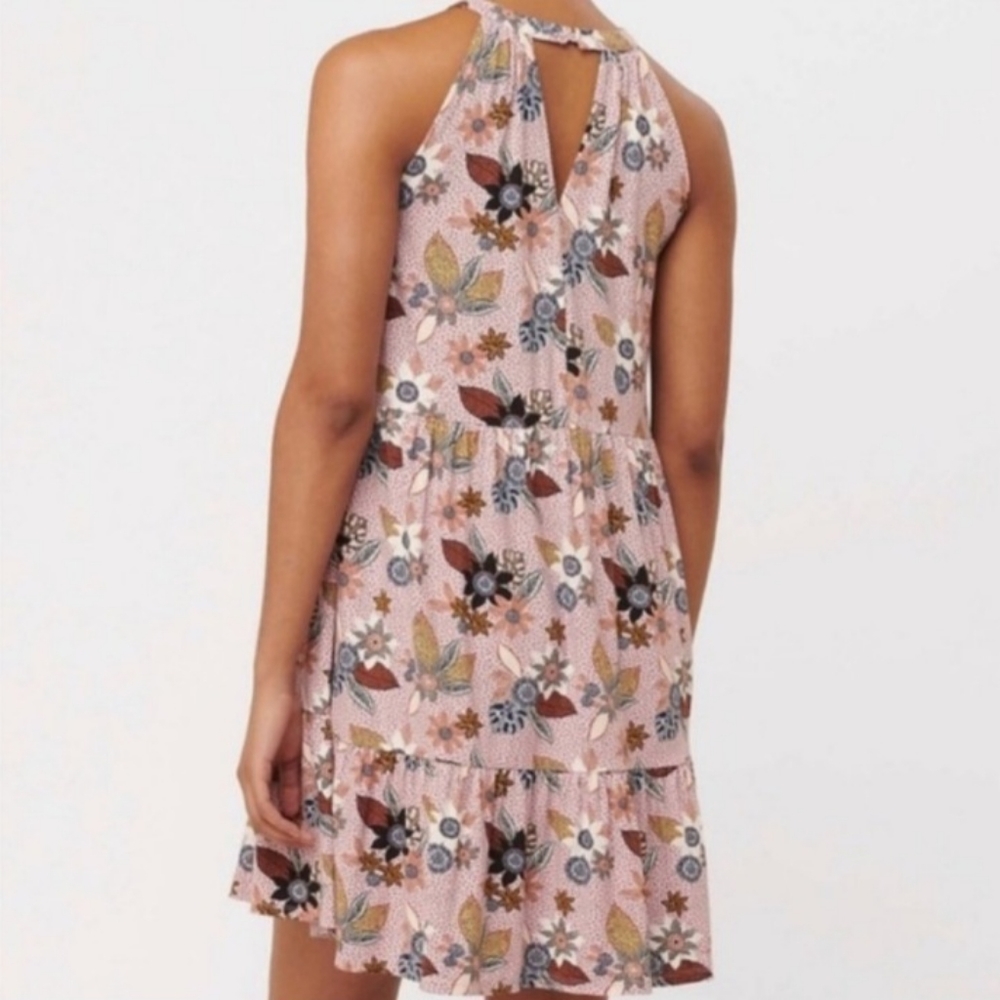 LOFT Rose Pink Floral Sleeveless Halter Tiered Knit Dress Medium NEW NWT - Picture 2 of 10